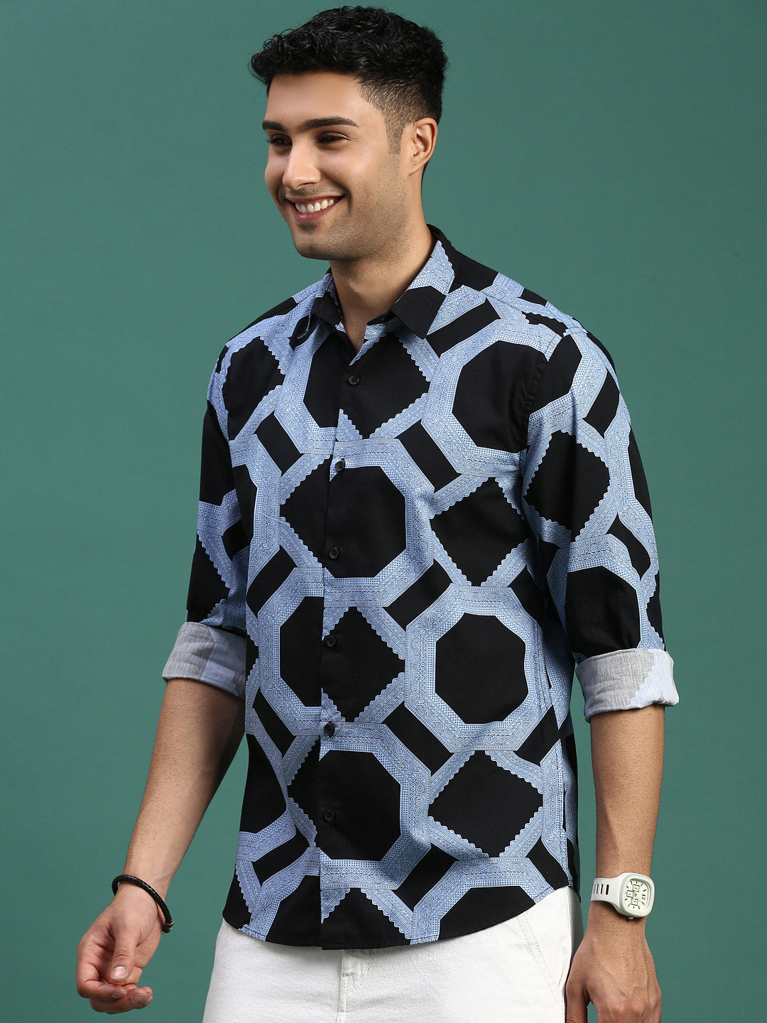 Men Ethnic Motifs Black Slim Fit Shirt