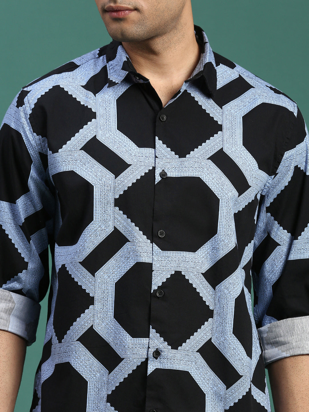 Men Ethnic Motifs Black Slim Fit Shirt