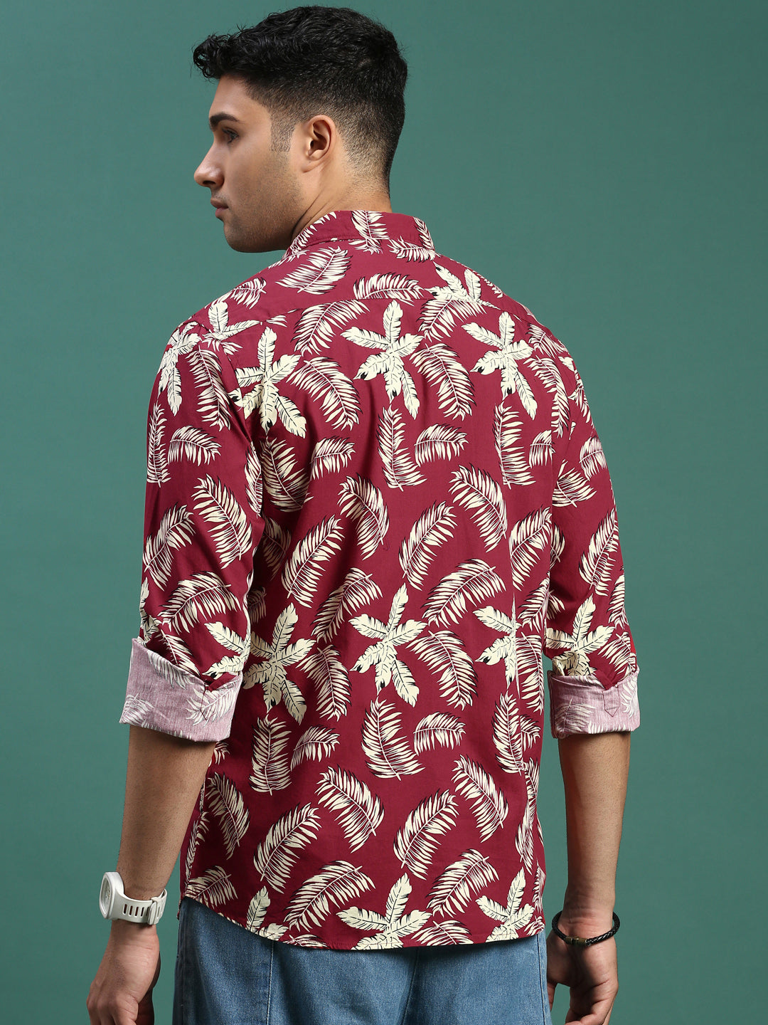 Men Floral Maroon Slim Fit Shirt