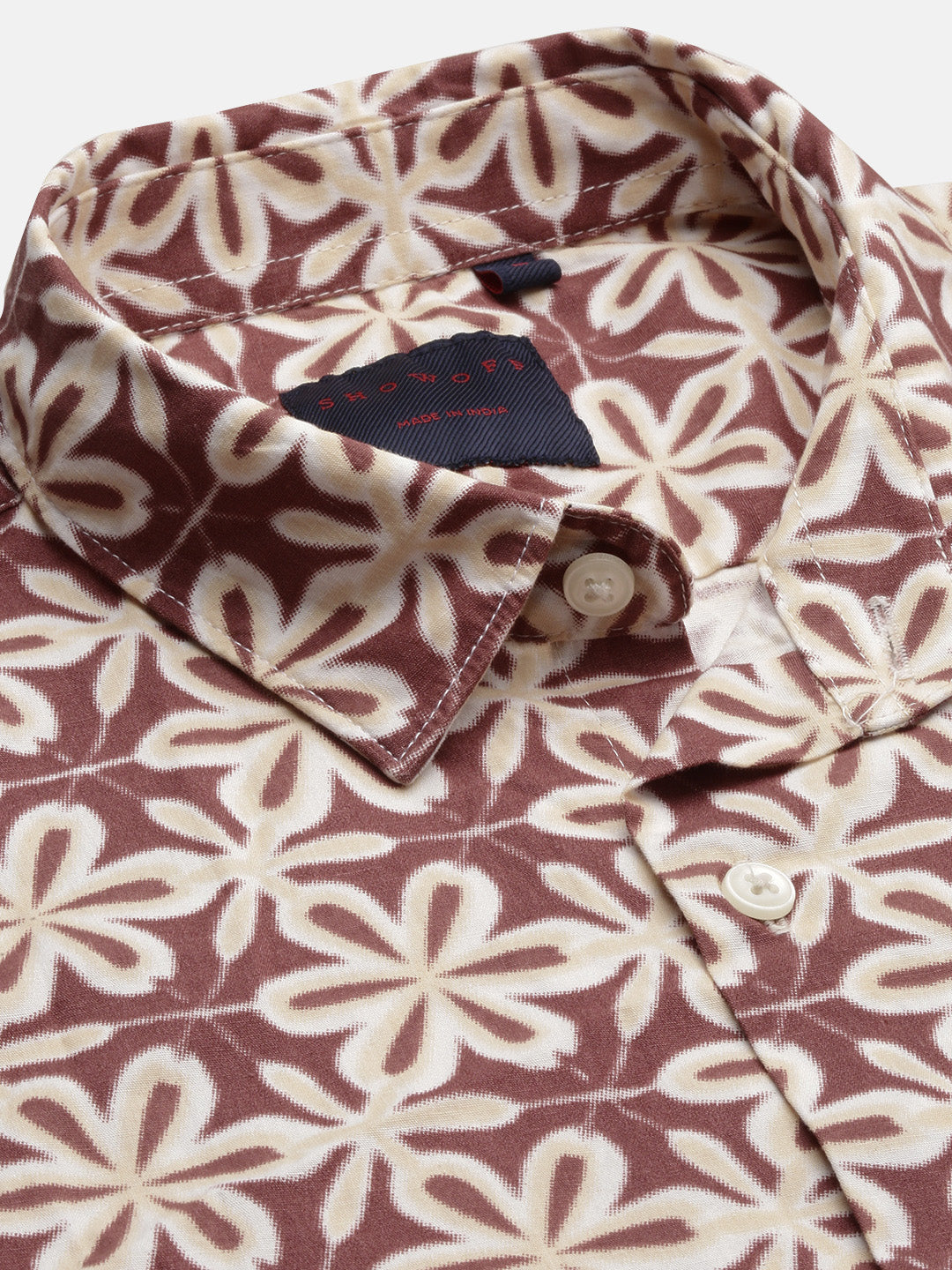 Men Floral Brown Slim Fit Shirt