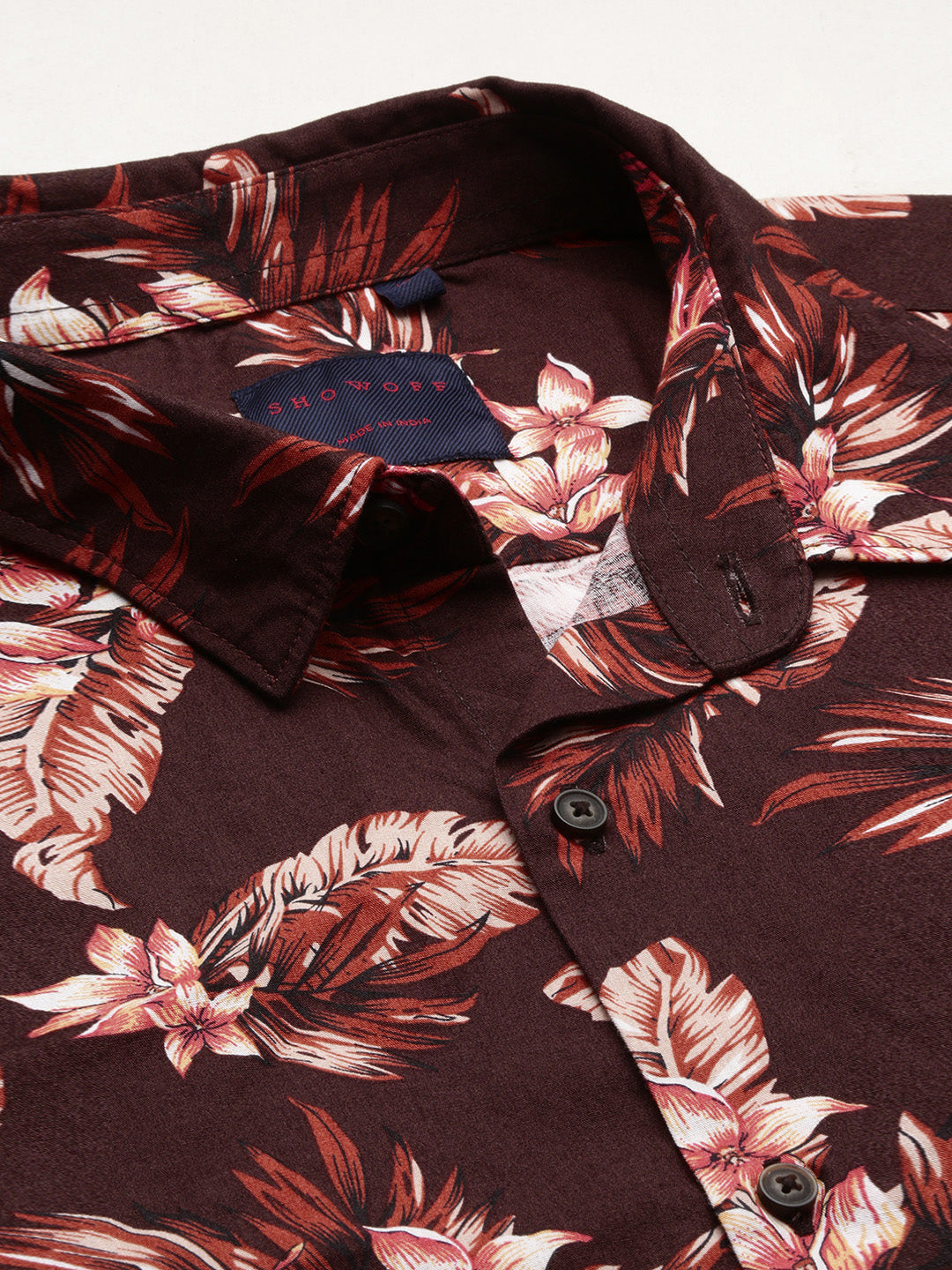 Men Floral Brown Slim Fit Shirt