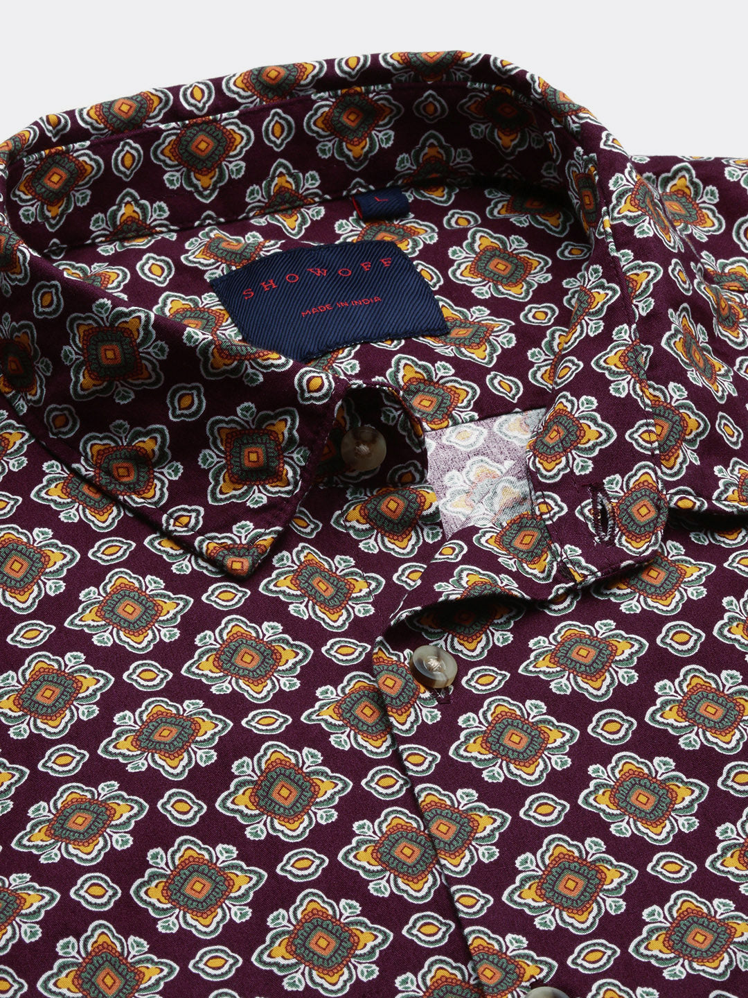 Men Ethnic Motifs Burgundy Slim Fit Shirt