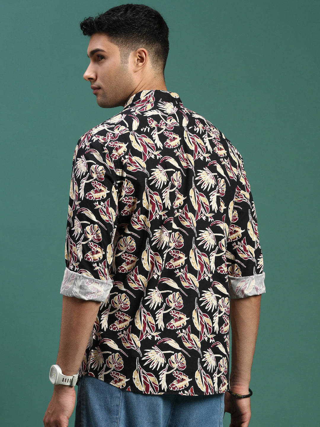 Men Floral Black Slim Fit Shirt