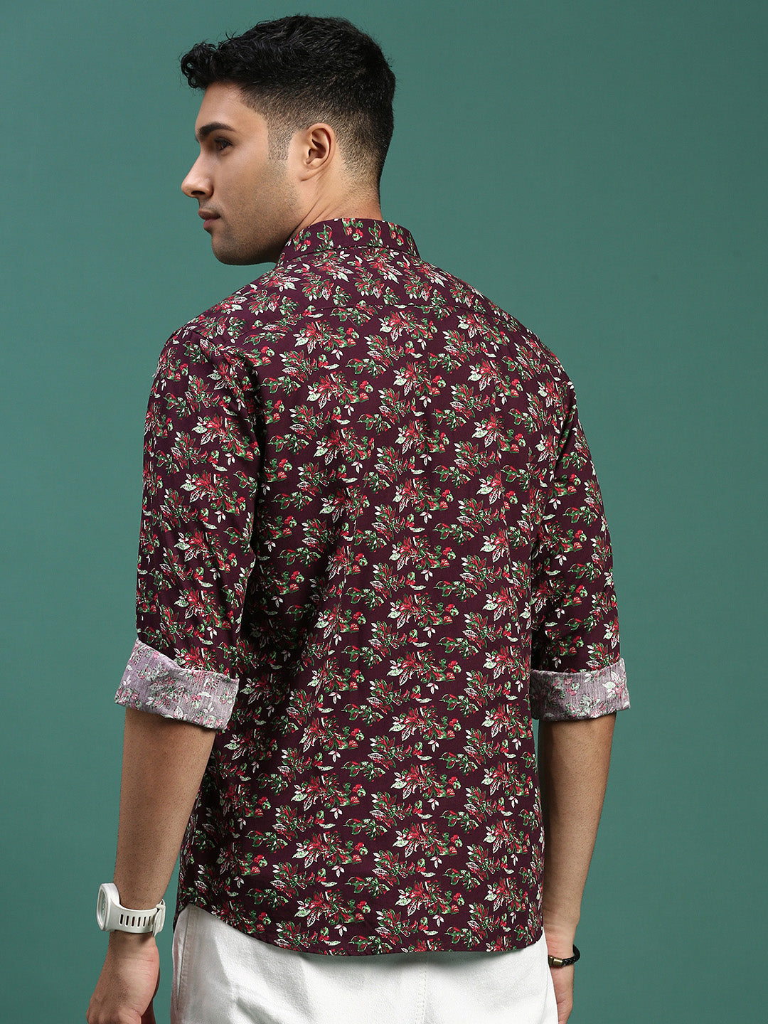 Men Floral Brown Slim Fit Shirt