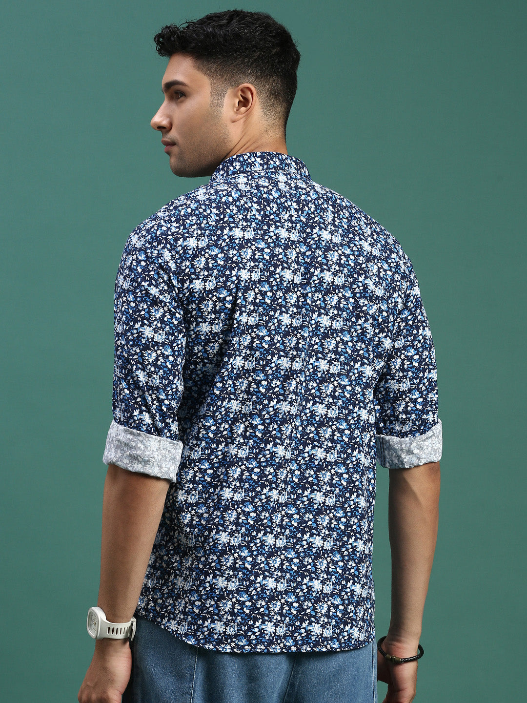 Men Floral Blue Slim Fit Shirt