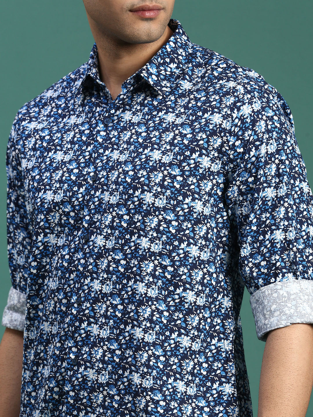 Men Floral Blue Slim Fit Shirt