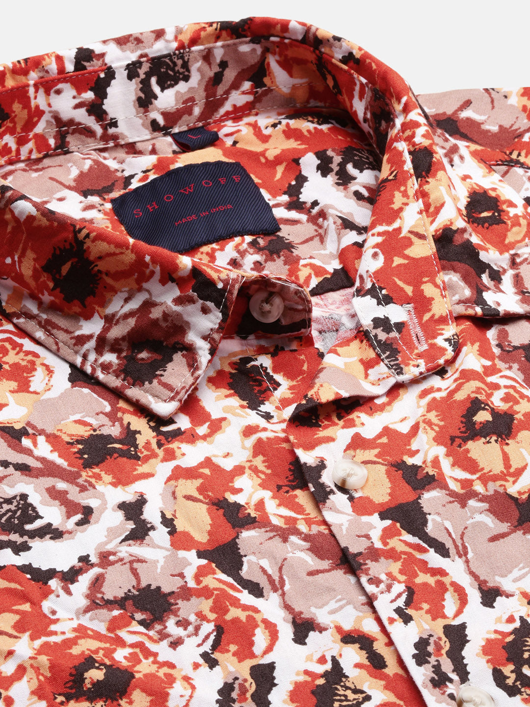 Men Floral Orange Slim Fit Shirt