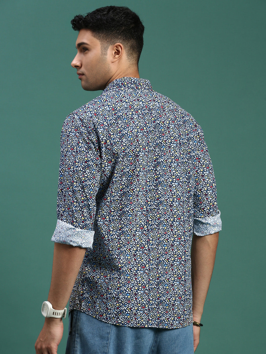 Men Floral Navy Blue Slim Fit Shirt