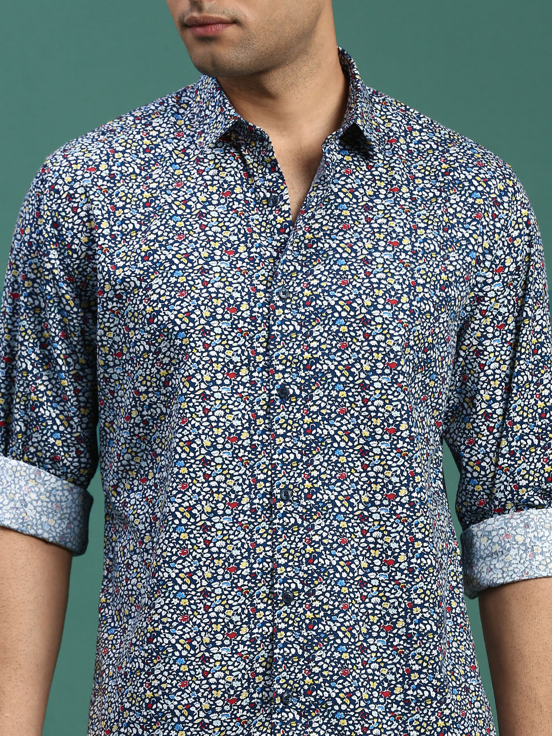 Men Floral Navy Blue Slim Fit Shirt