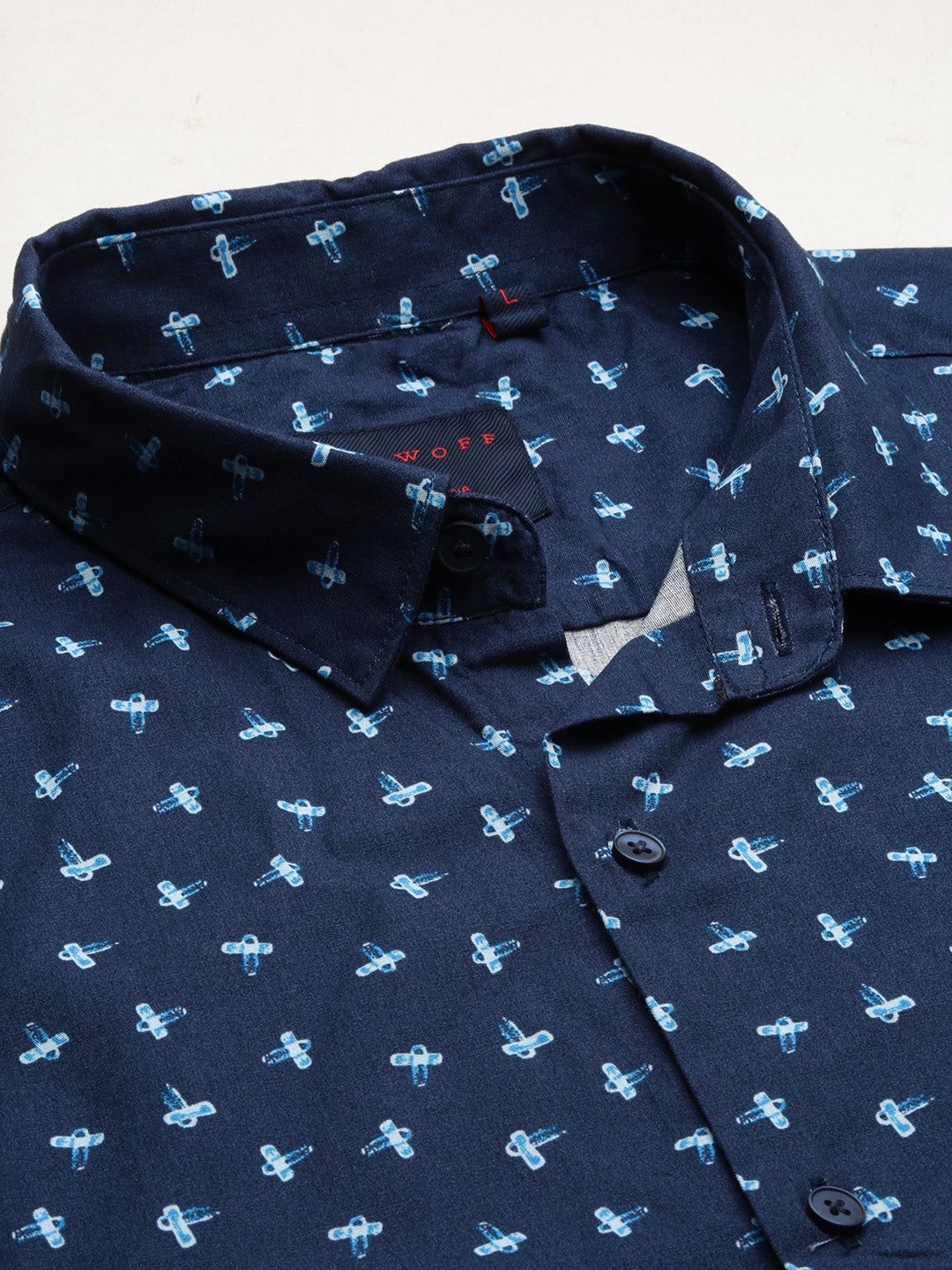 Men Abstract Navy Blue Slim Fit Shirt