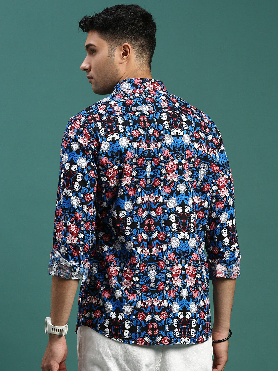 Men Floral Blue Slim Fit Shirt