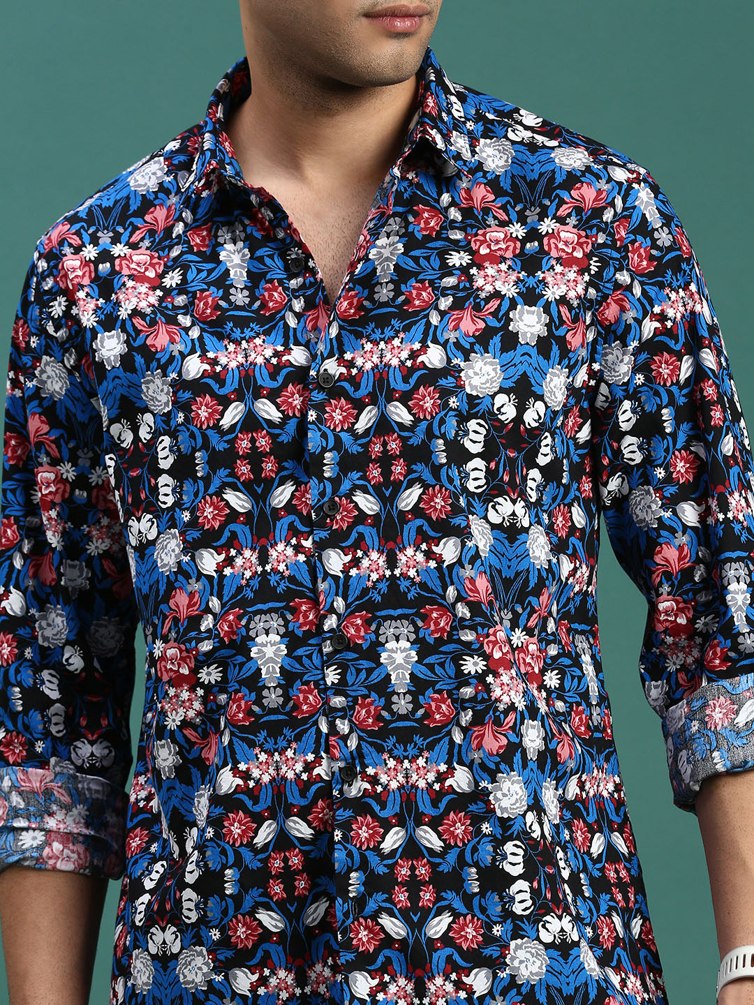 Men Floral Blue Slim Fit Shirt