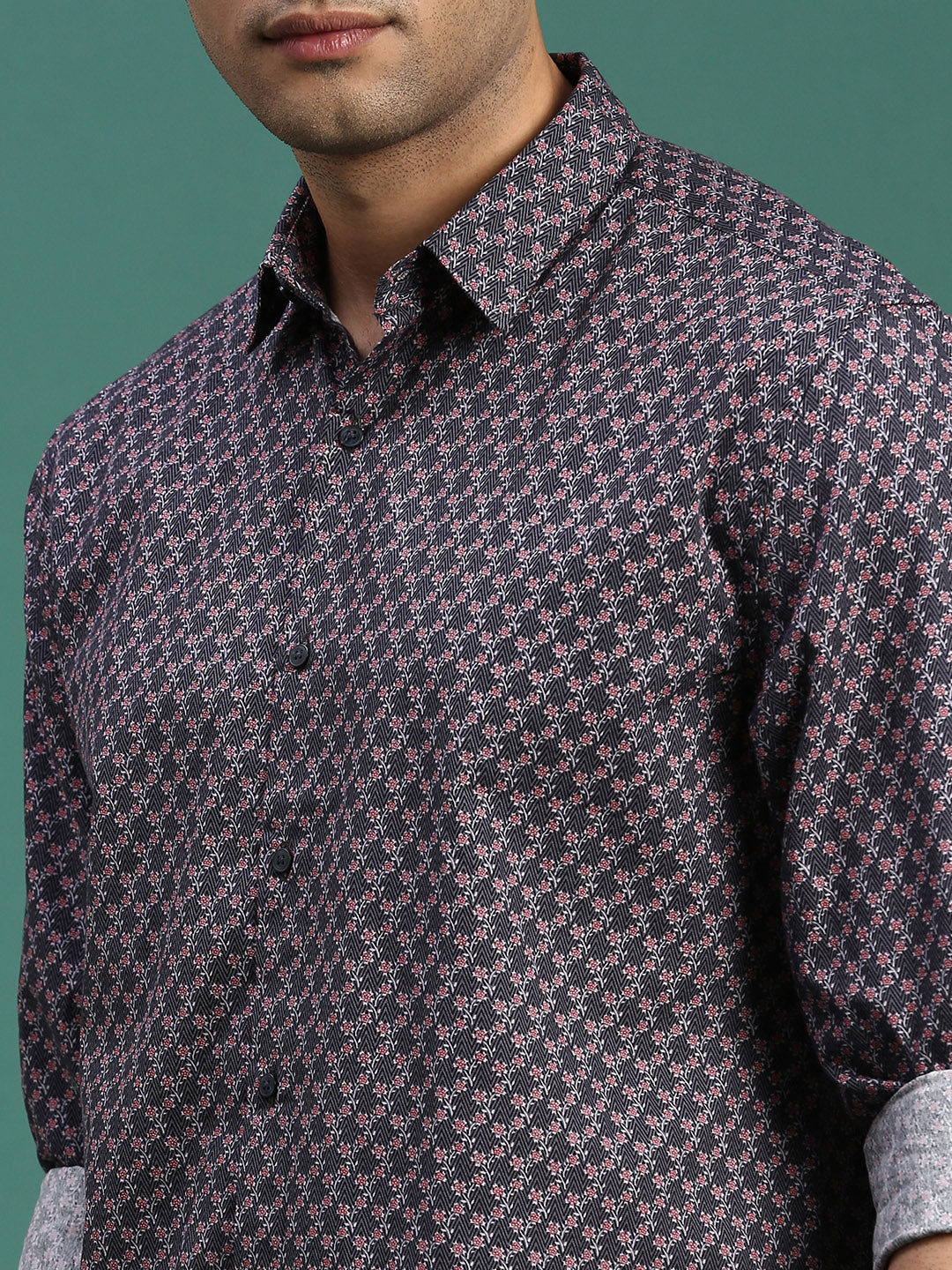 Men Floral Grey Slim Fit Shirt