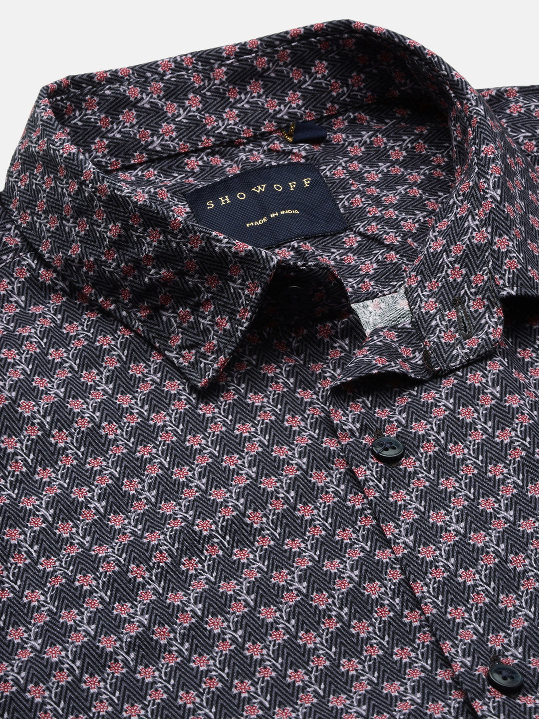 Men Floral Grey Slim Fit Shirt