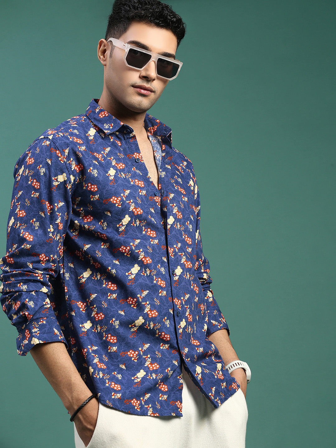 Men Floral Blue Slim Fit Shirt