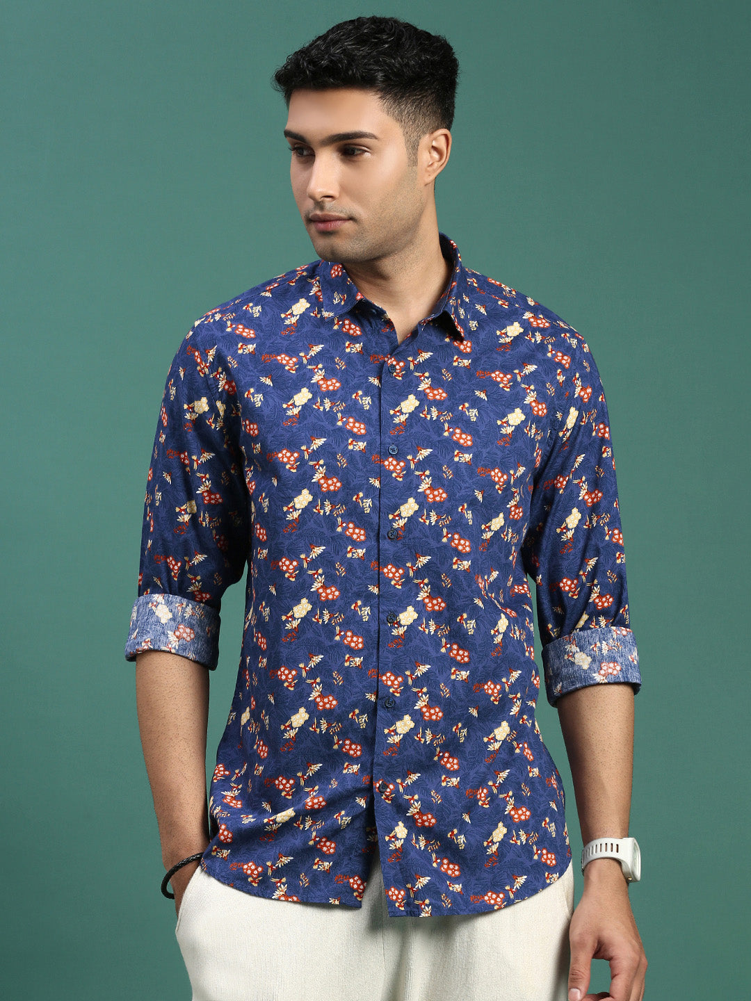 Men Floral Blue Slim Fit Shirt