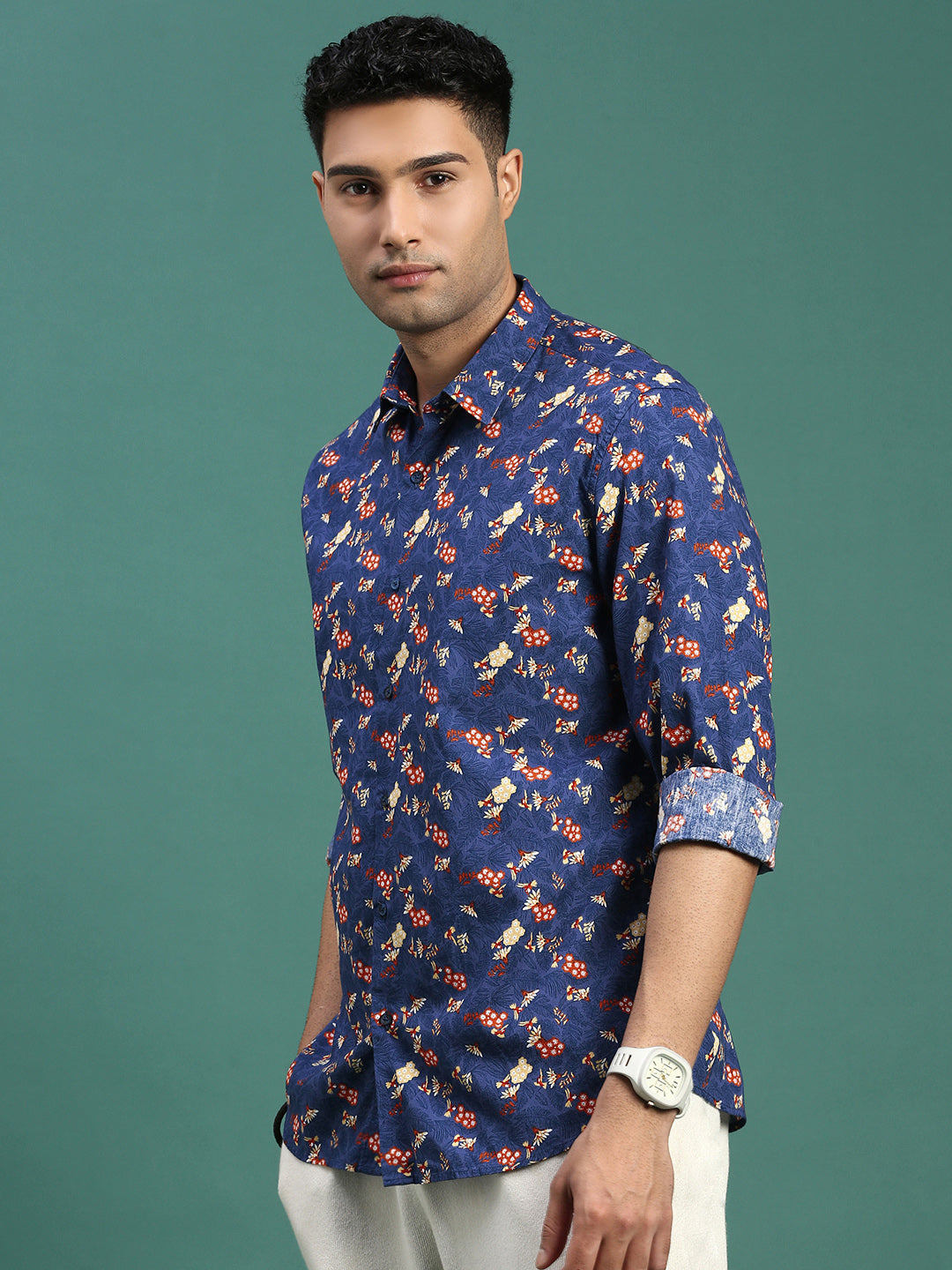 Men Floral Blue Slim Fit Shirt