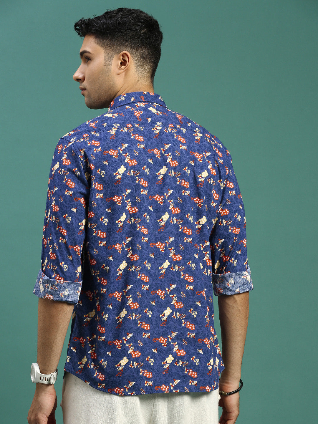 Men Floral Blue Slim Fit Shirt