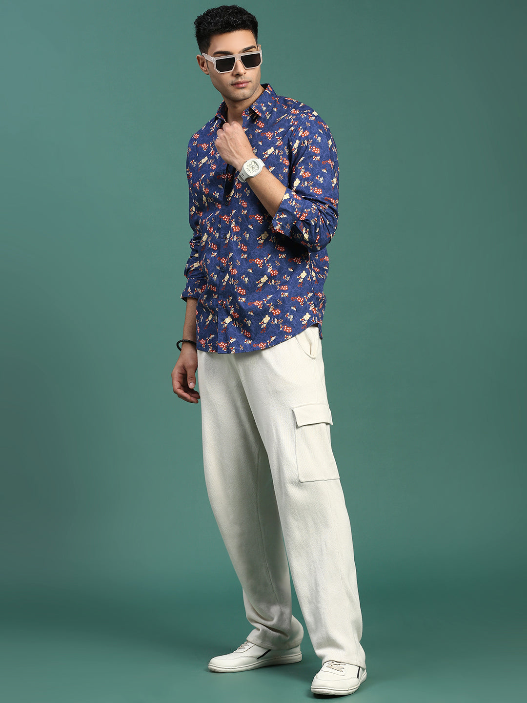 Men Floral Blue Slim Fit Shirt