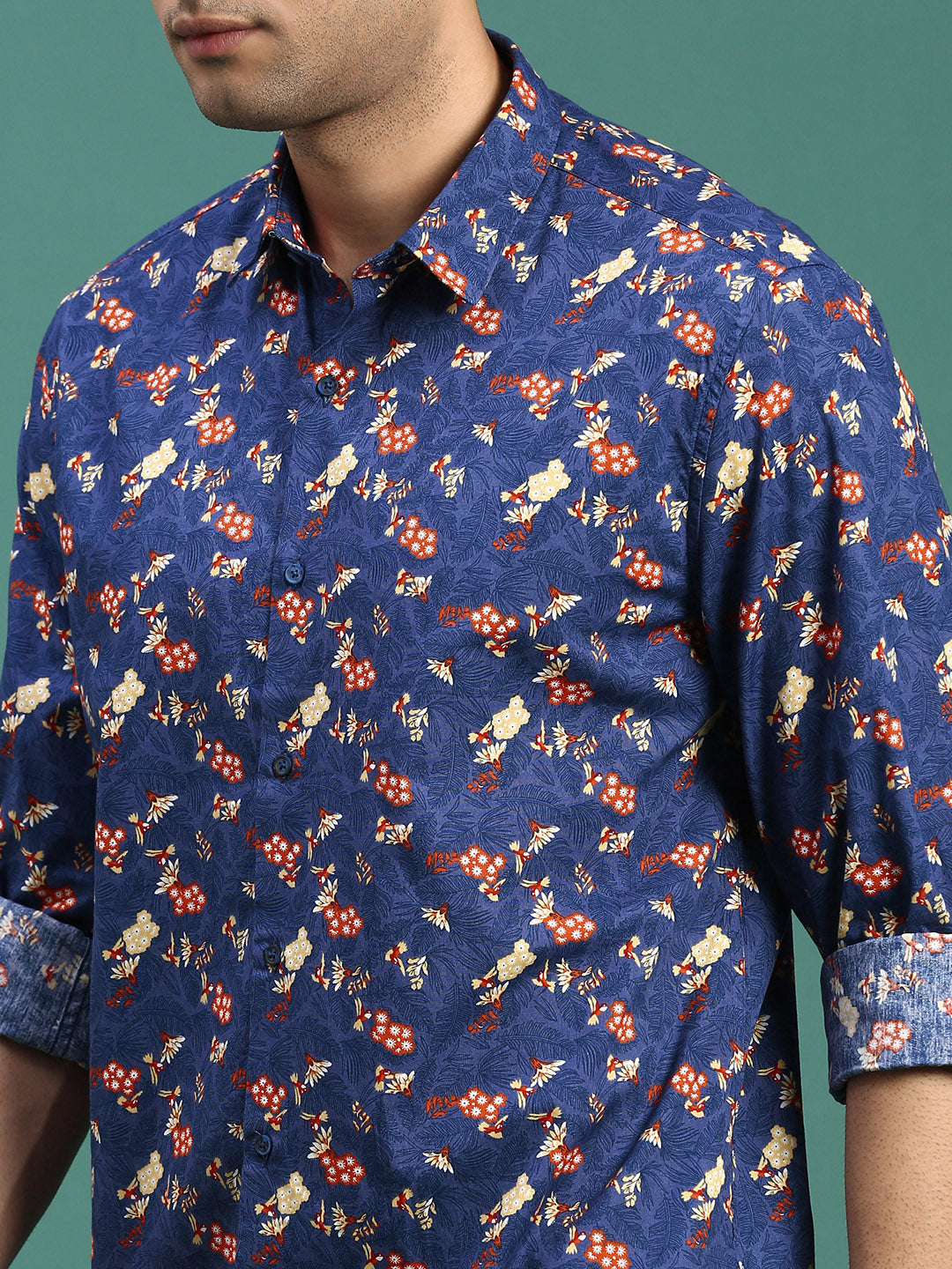 Men Floral Blue Slim Fit Shirt