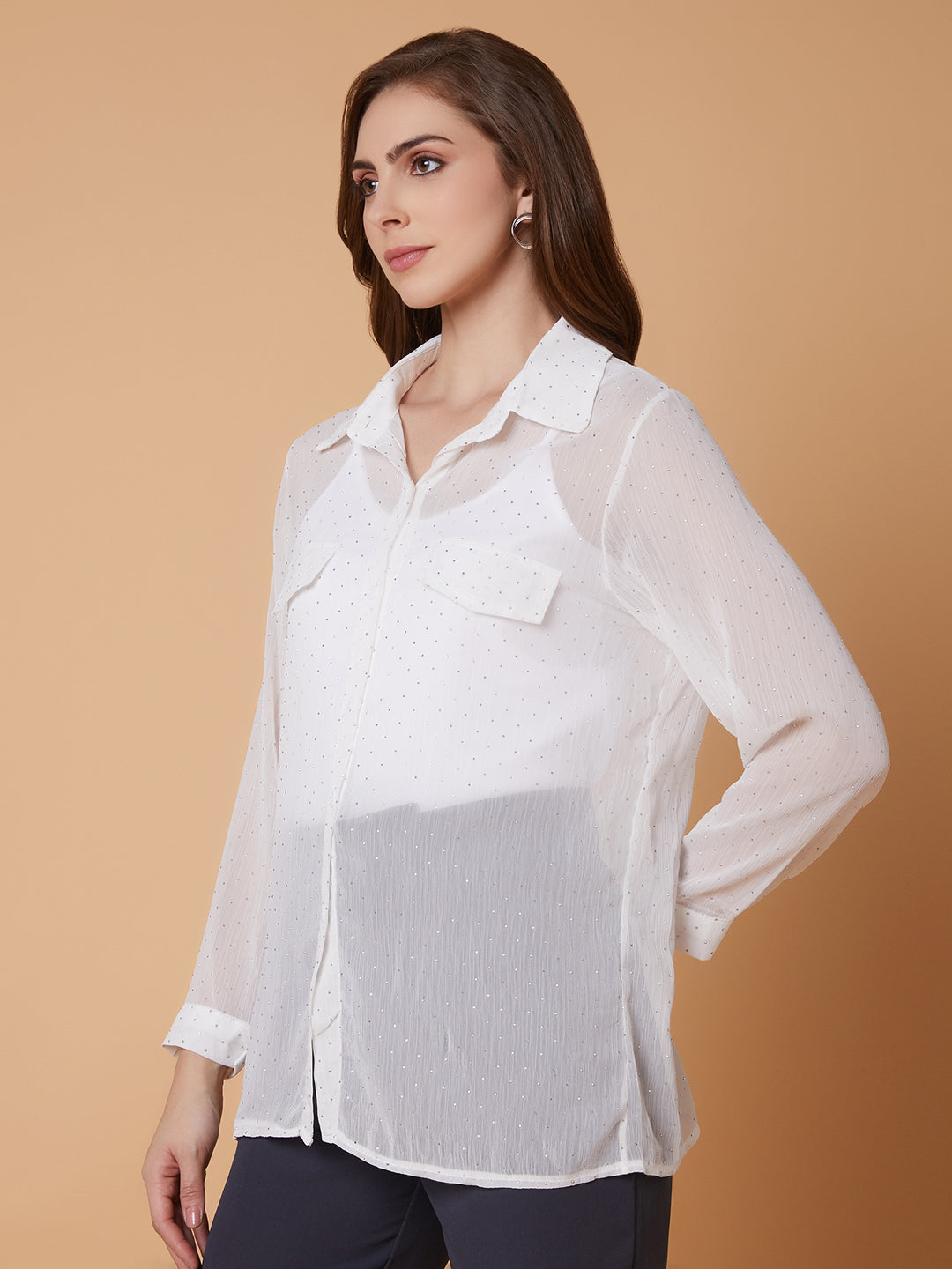 Women Solid White Oversized Shirt