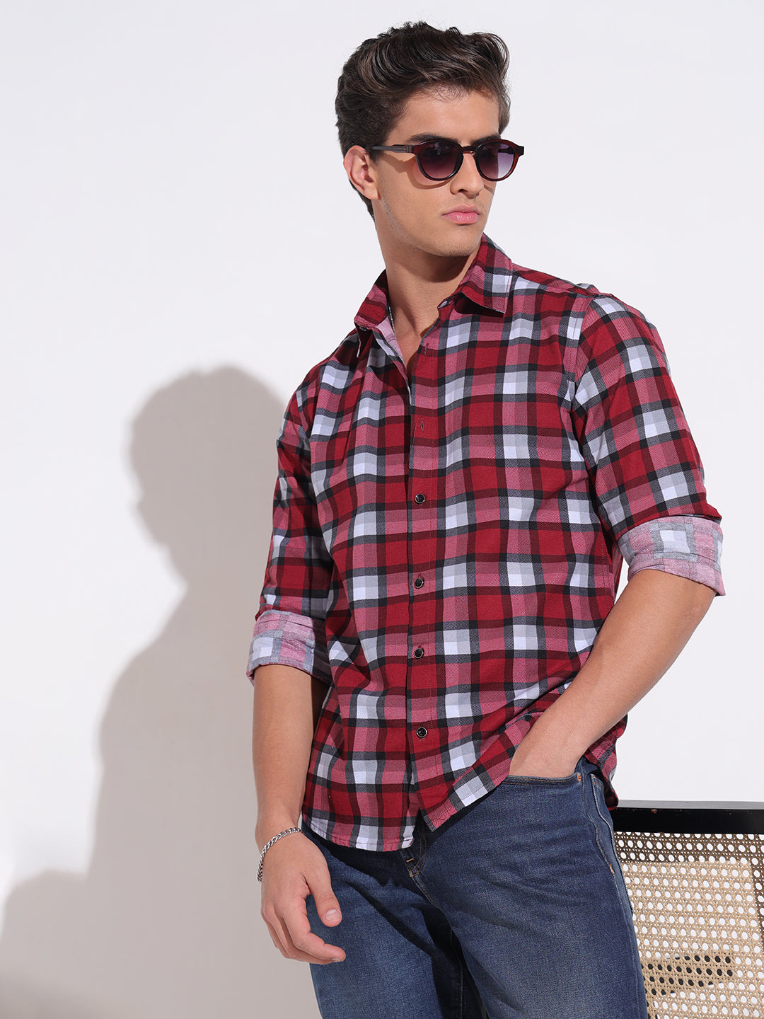 Men's Plaid Check Red & Black Casual Shirt