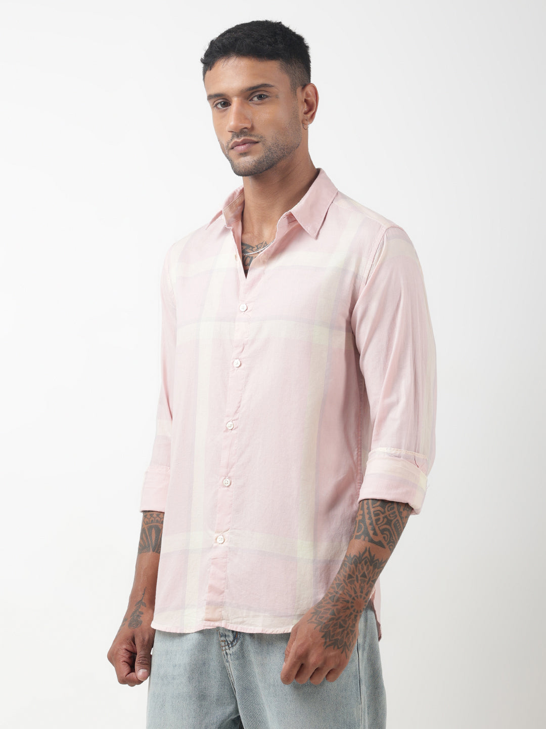 Men's Checked Pink Regular Fit Button-Down Shirt