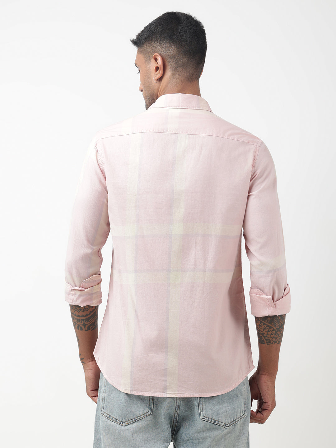 Men's Checked Pink Regular Fit Button-Down Shirt