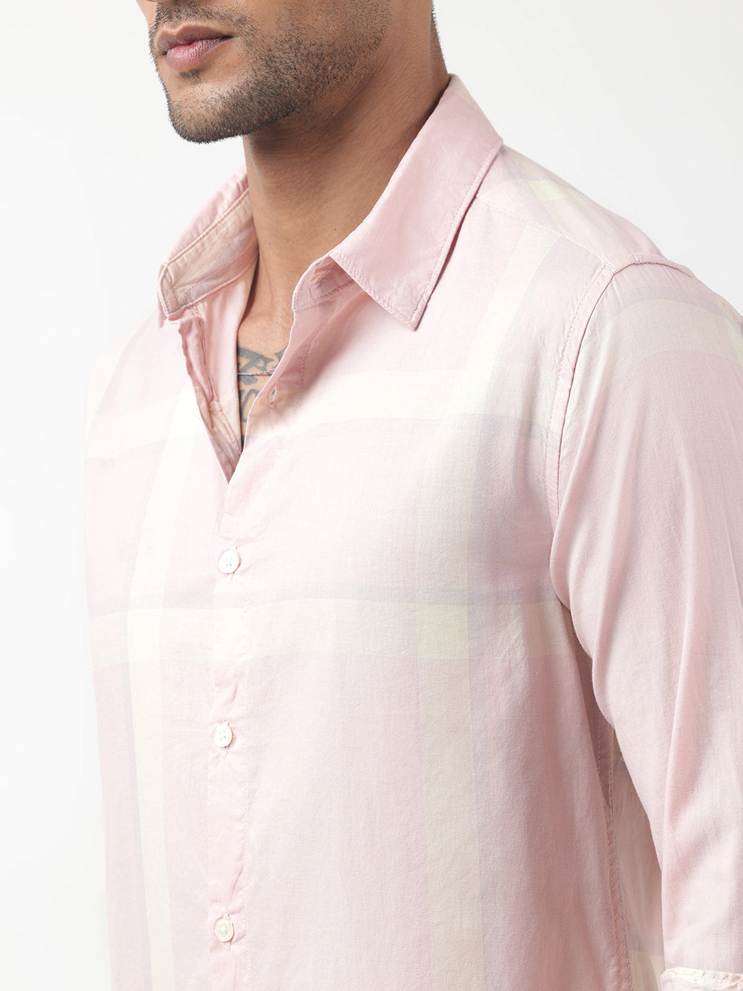 Men's Checked Pink Regular Fit Button-Down Shirt