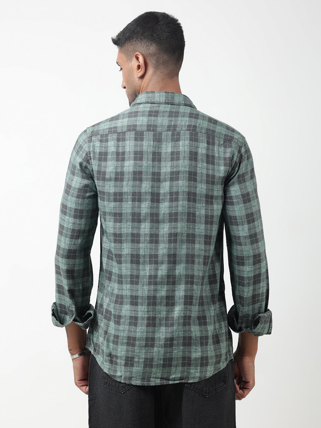 Men's Checked Green Regular Fit Button-Down Shirt