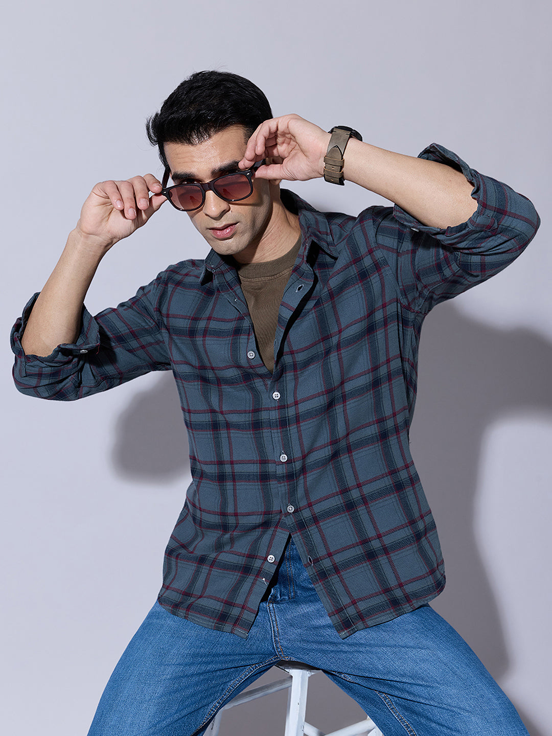 Men's Checked Green Casual Regular Fit Shirt