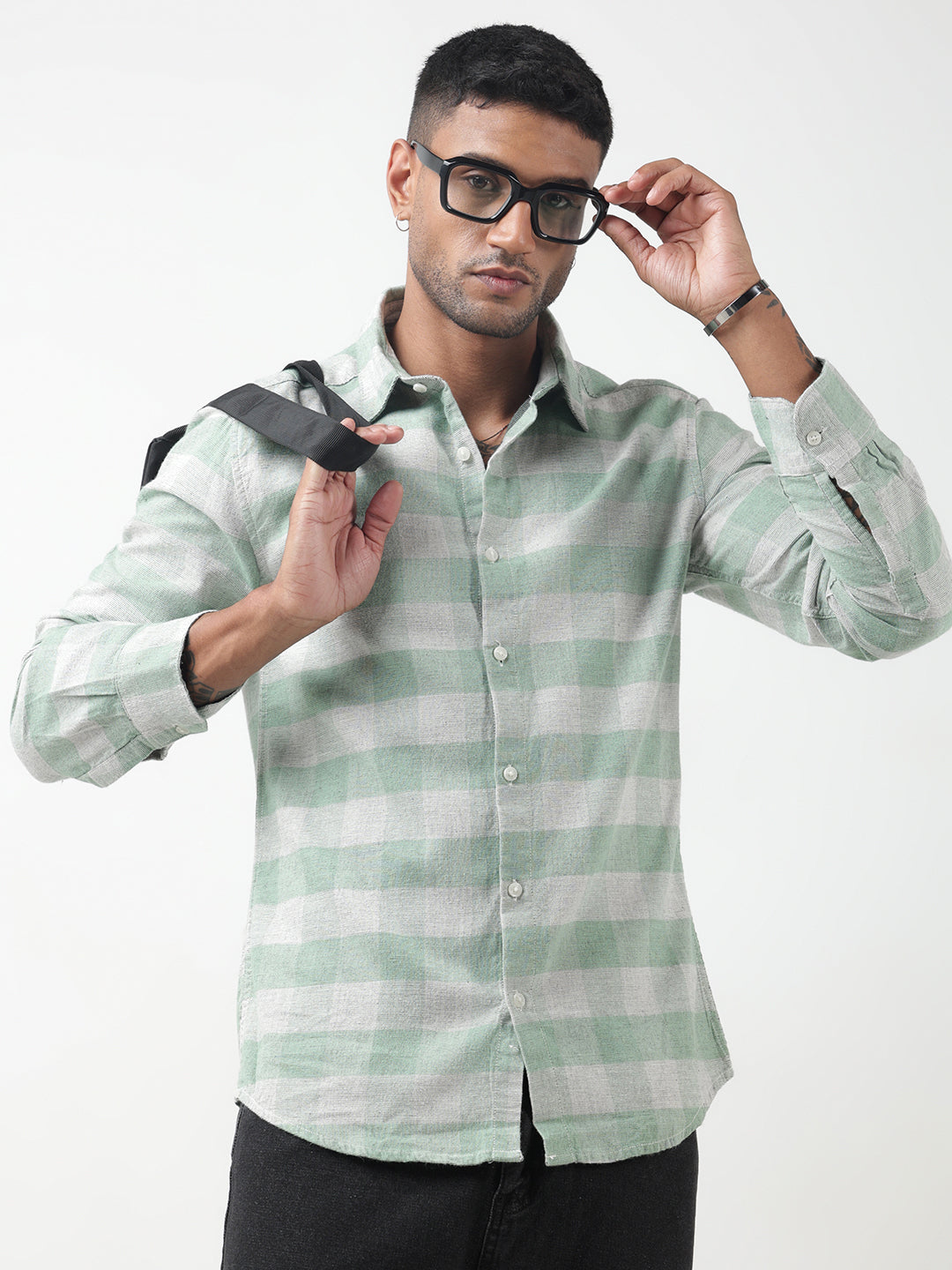 Men's Checked Green Regular Fit Button-Down Shirt