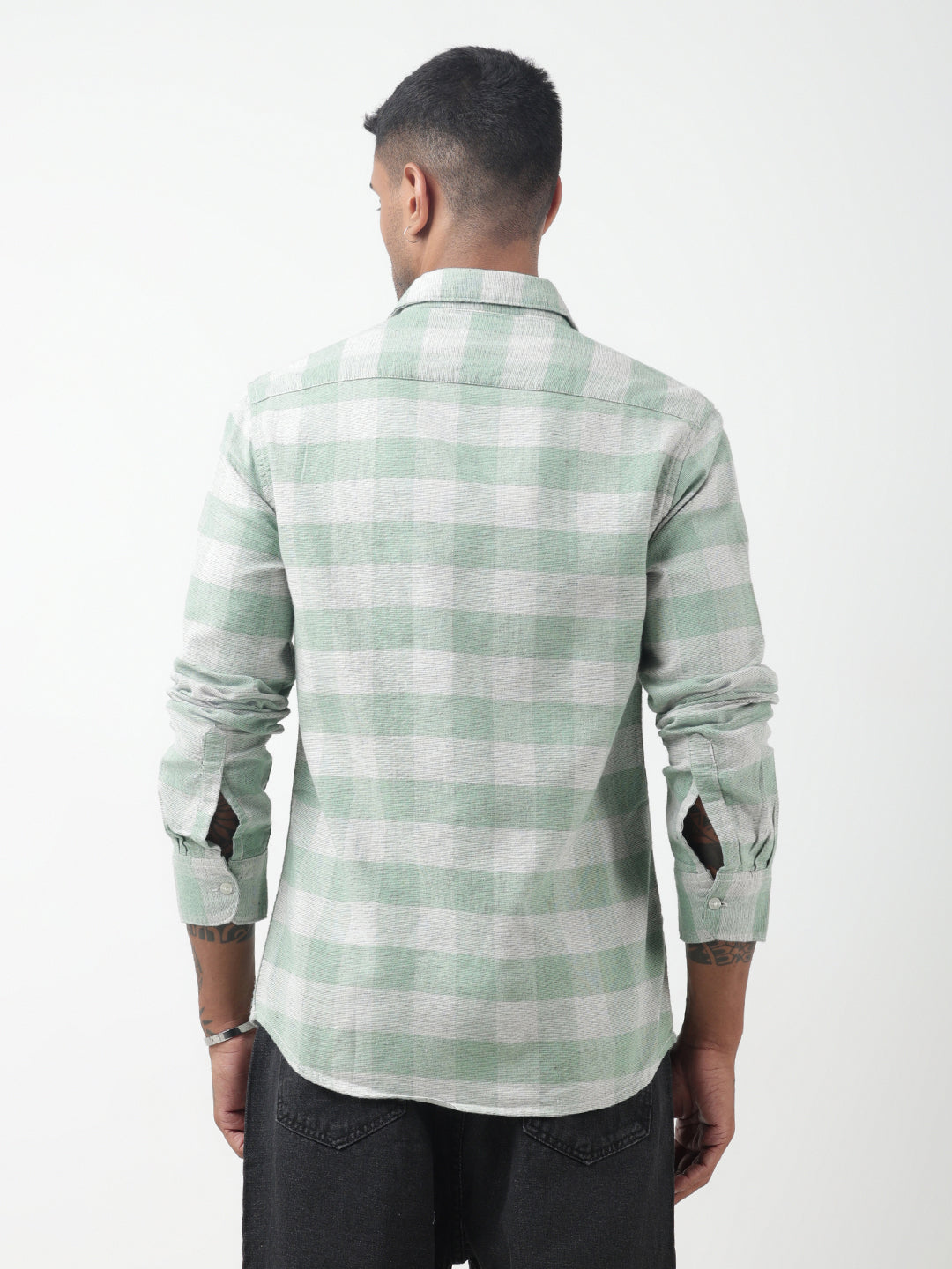Men's Checked Green Regular Fit Button-Down Shirt