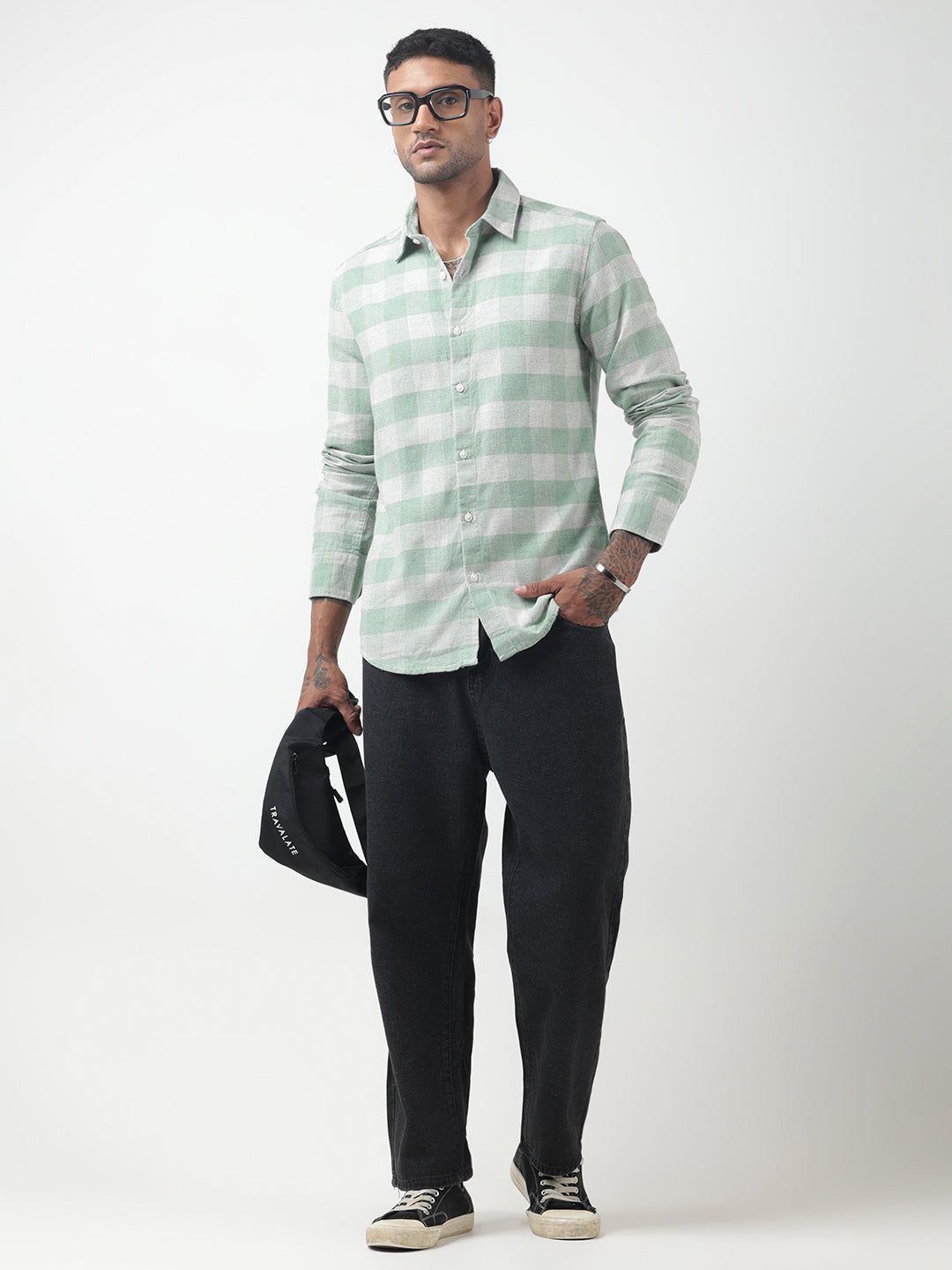 Men's Checked Green Regular Fit Button-Down Shirt