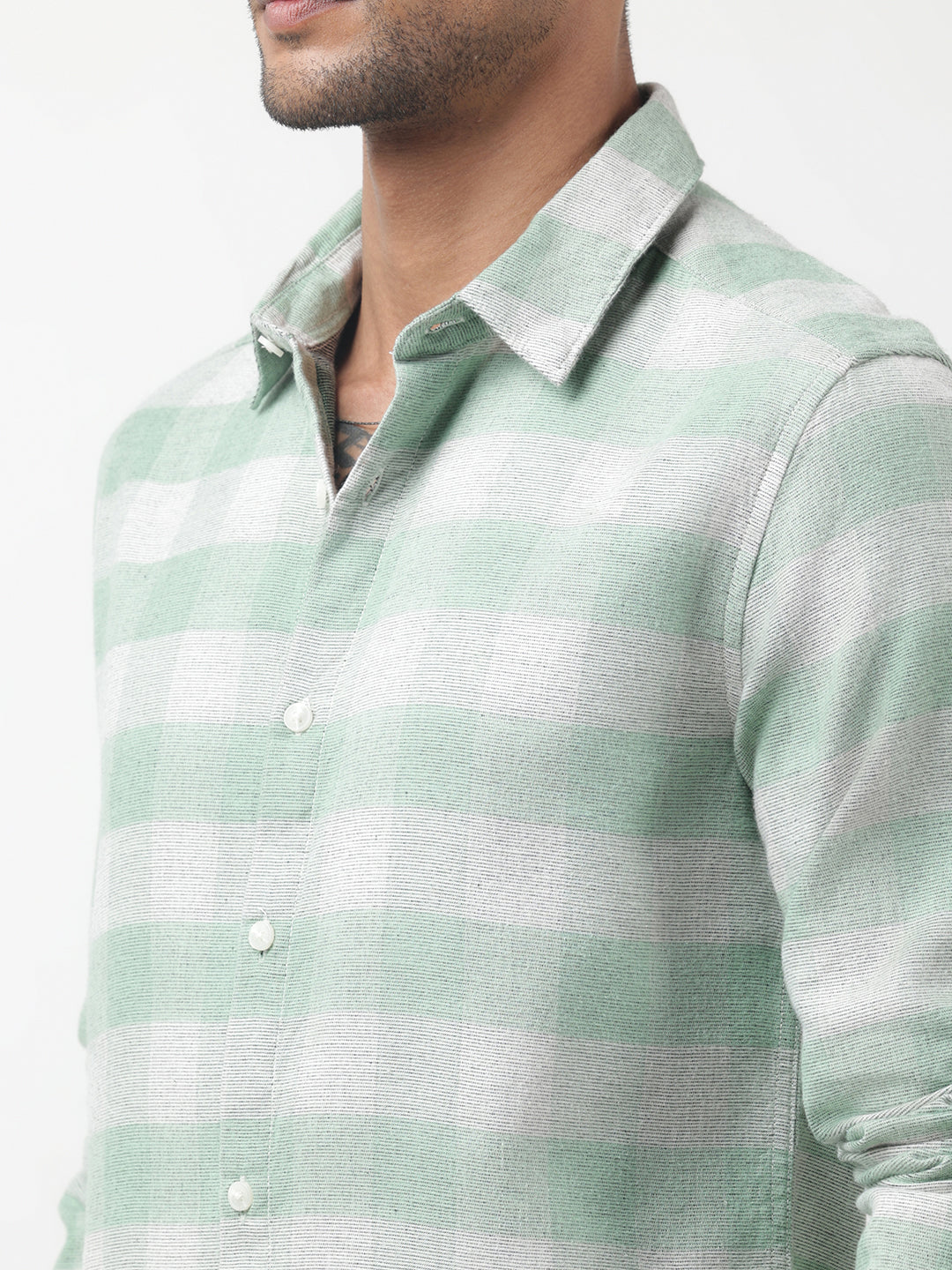 Men's Checked Green Regular Fit Button-Down Shirt