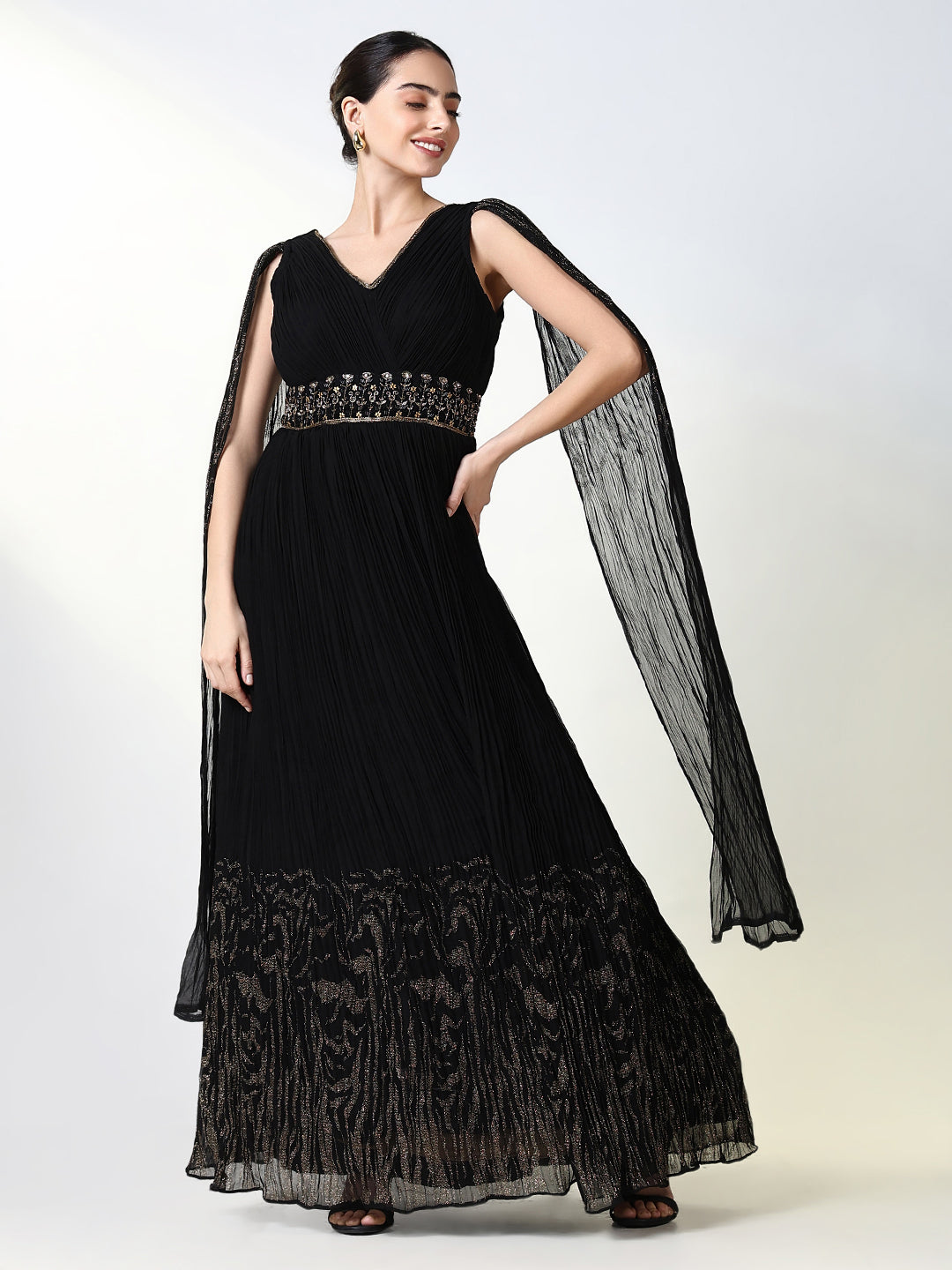 Women Black Solid Ethnic Gown Dress