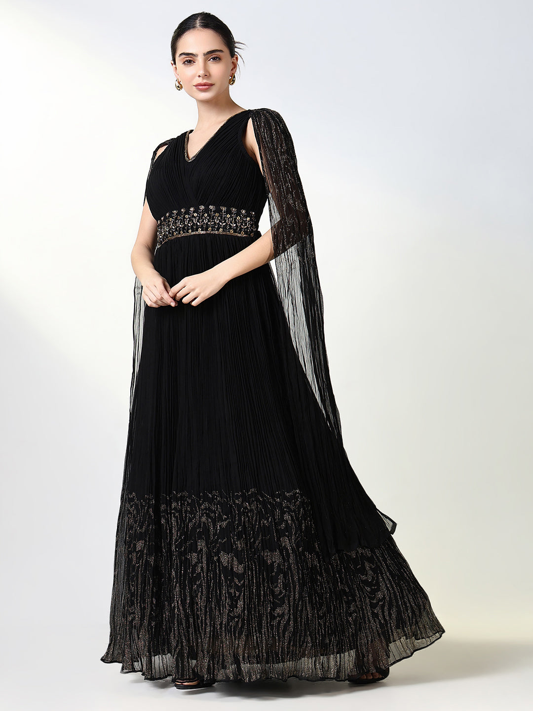 Women Black Solid Ethnic Gown Dress