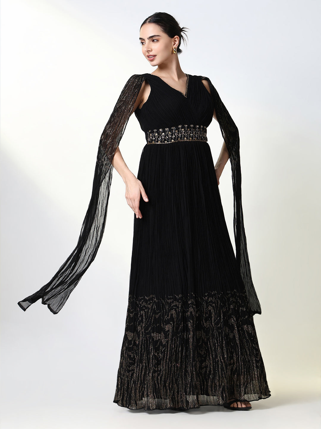 Women Black Solid Ethnic Gown Dress