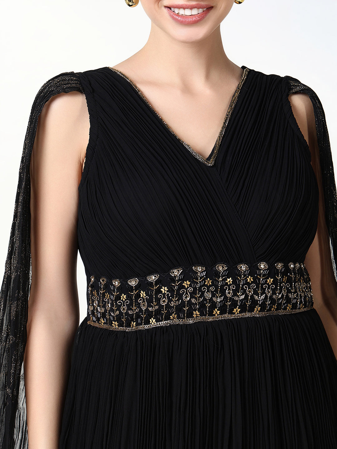 Women Black Solid Ethnic Gown Dress