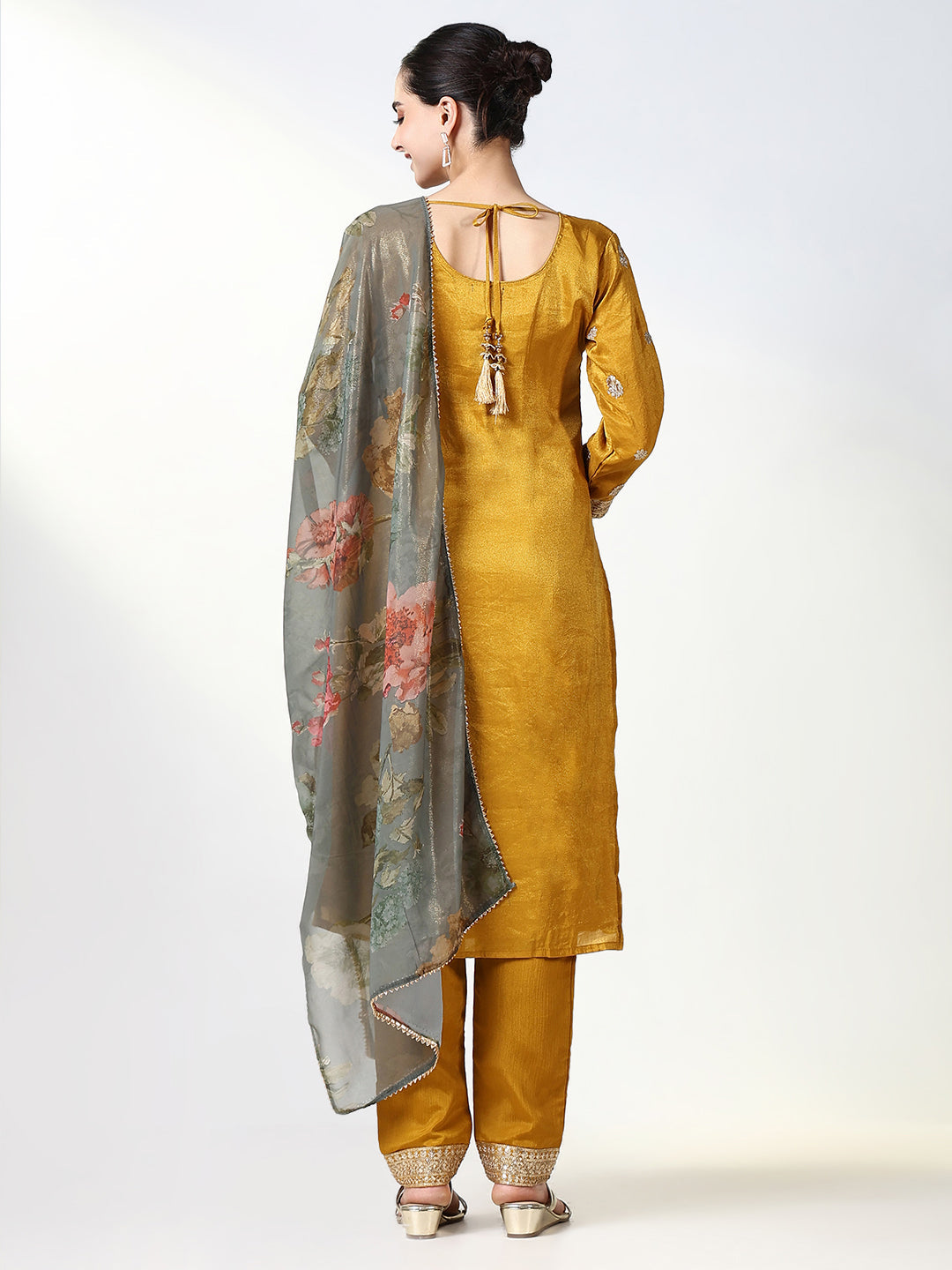 Women Solid Mustard Straight Kurta Set with Dupatta