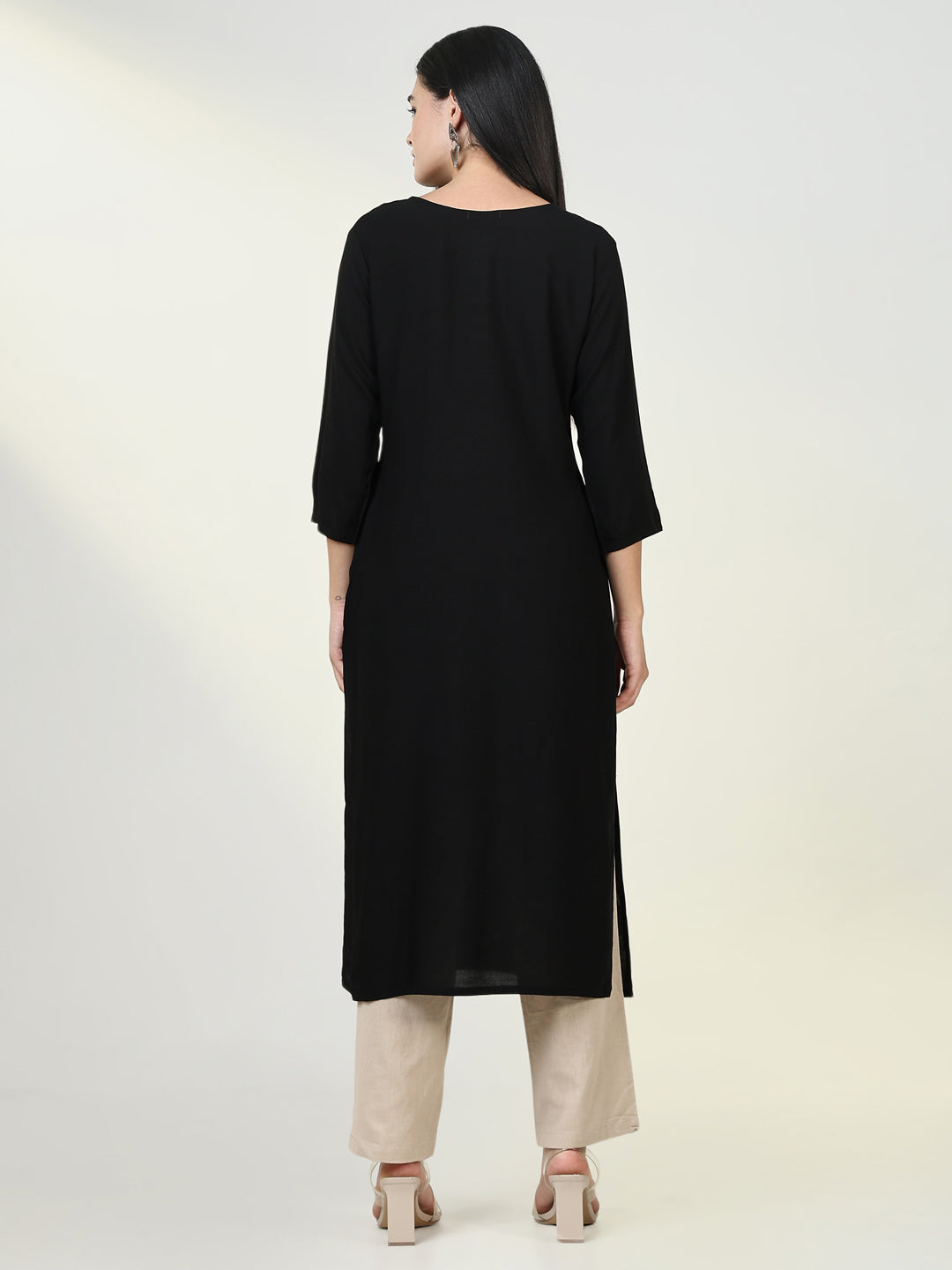 Women Solid Black Chikankari Kurta