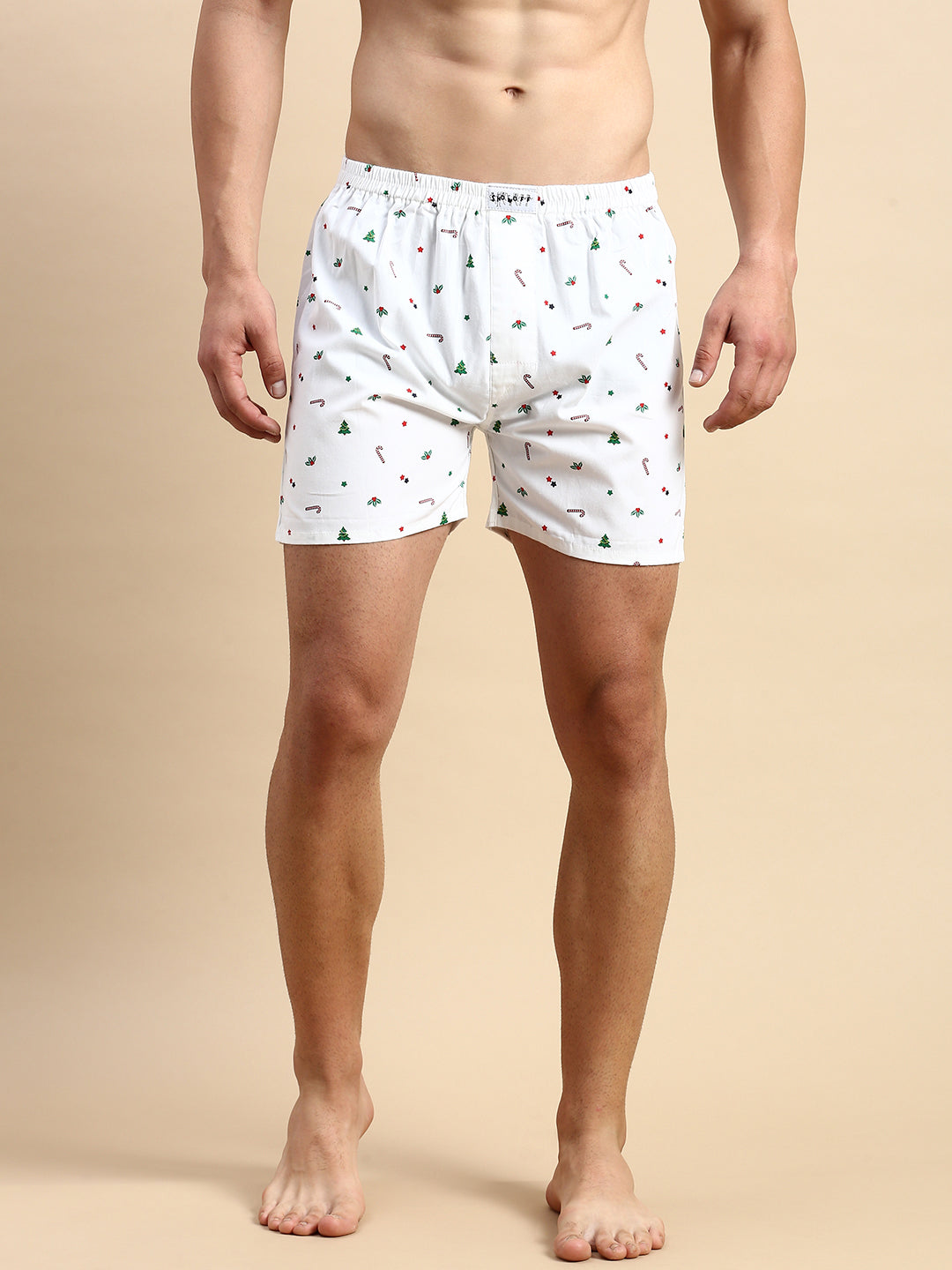 Men's Printed White Boxers