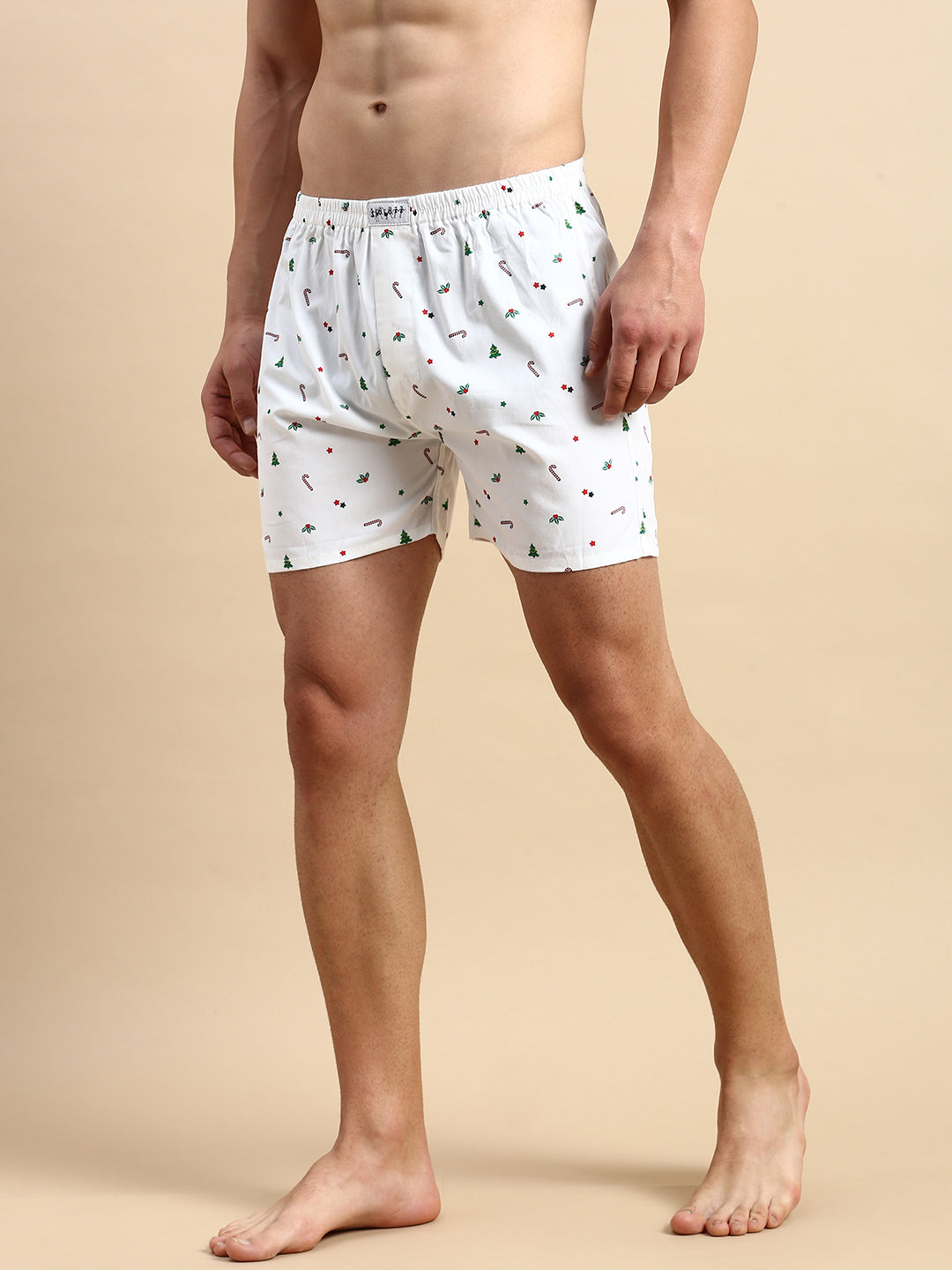 Men's Printed White Boxers