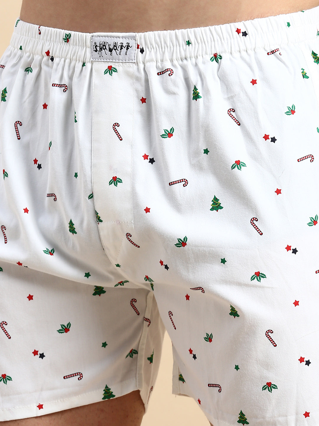 Men's Printed White Boxers