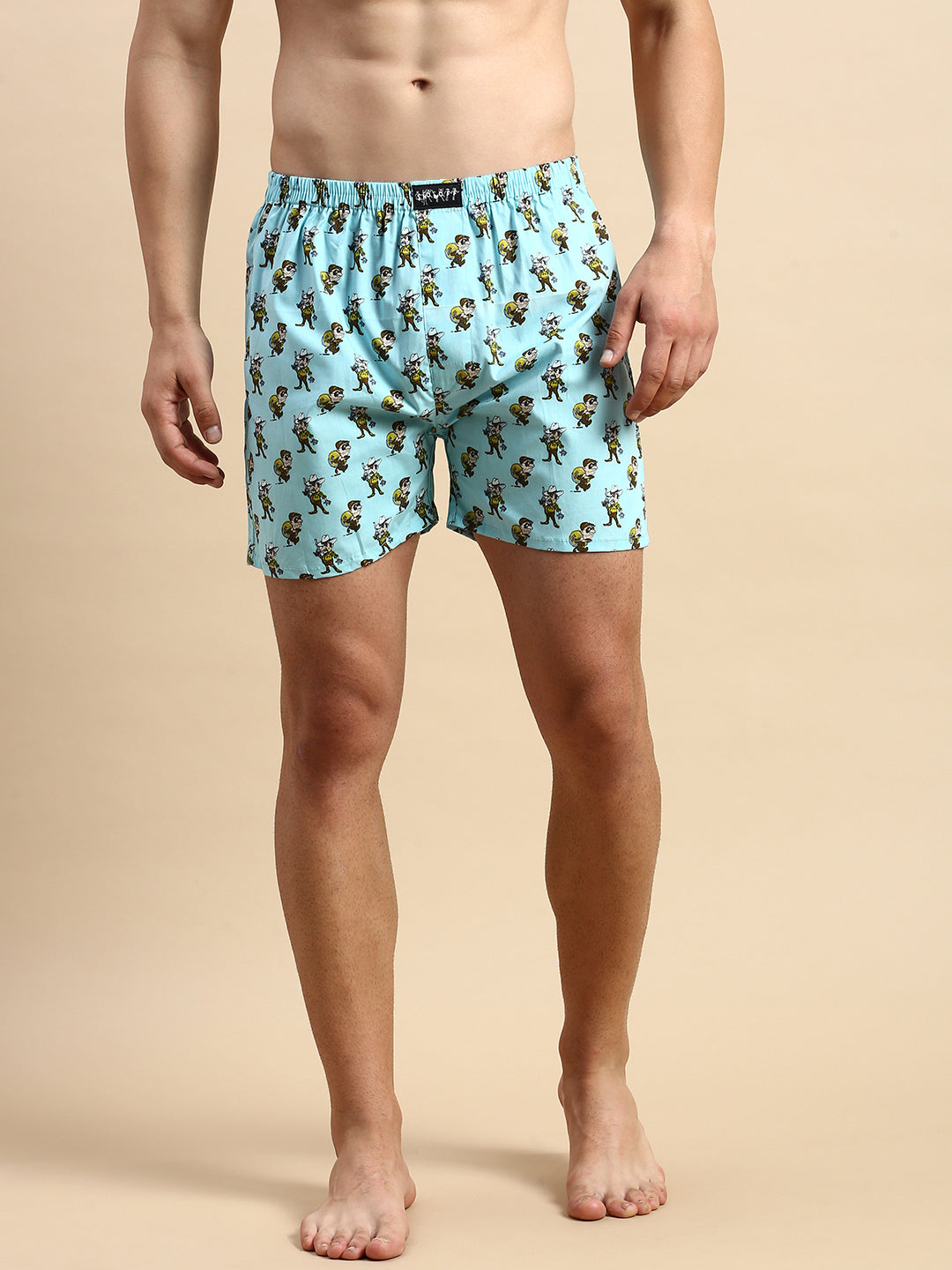 Men's Printed Turquoise Blue Boxers