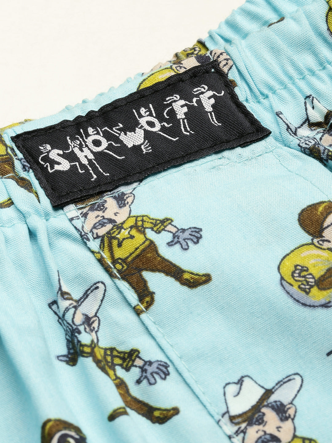 Men's Printed Turquoise Blue Boxers