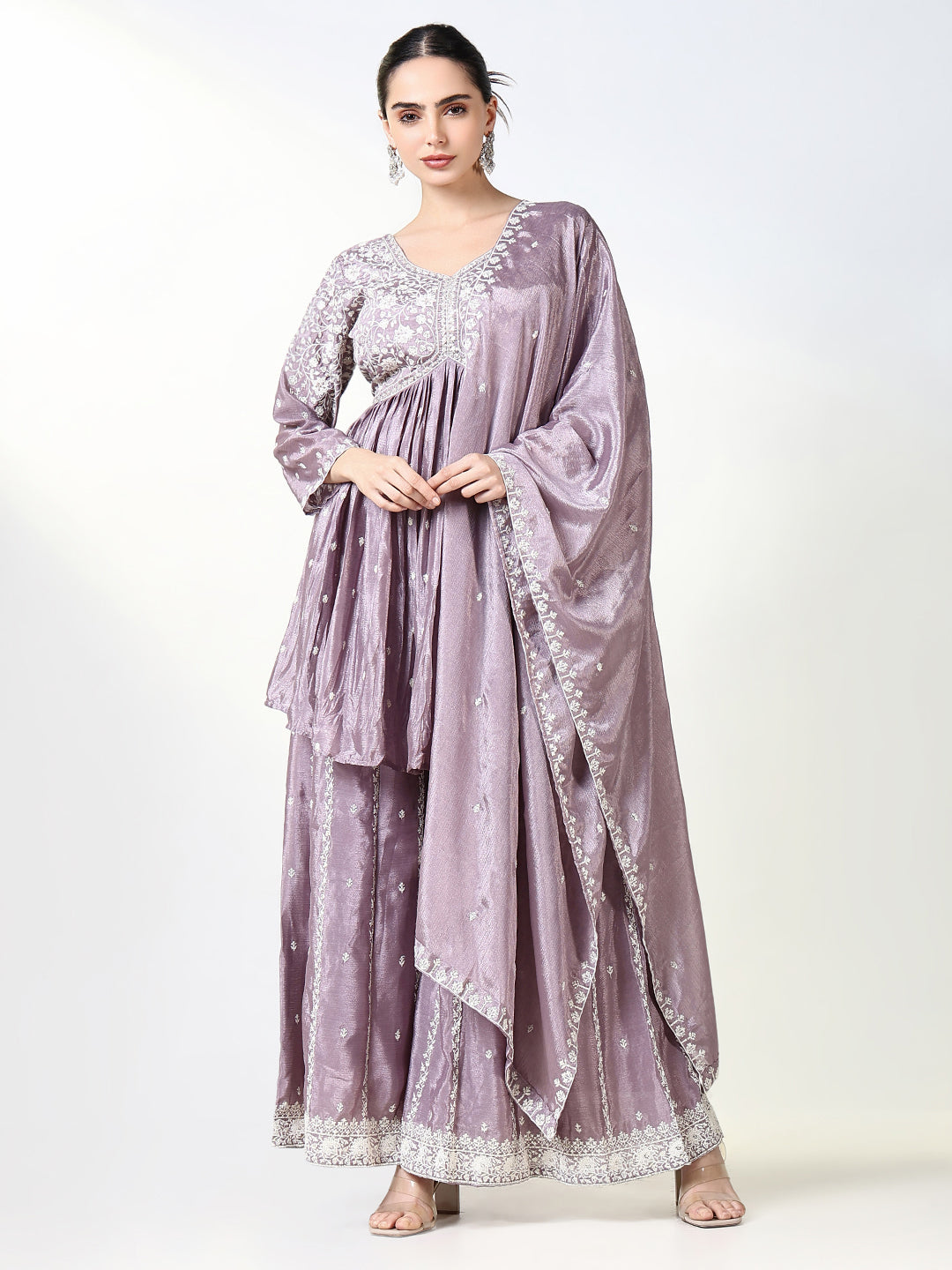 Women Embroidered Purple Kurta Set with Dupatta