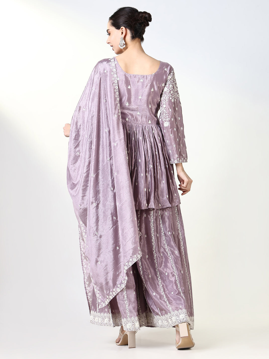 Women Embroidered Purple Kurta Set with Dupatta