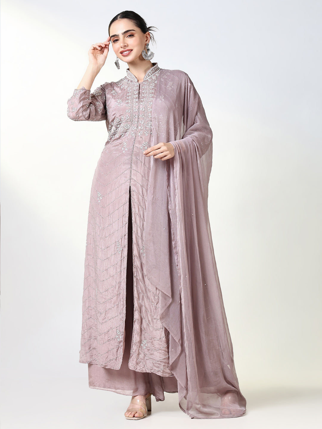 Women Solid Purple Anarkali Kurta Set with Dupatta