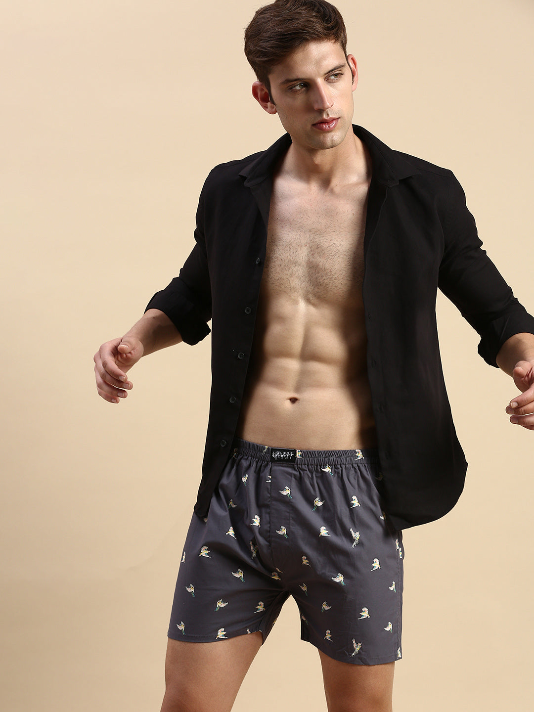 Men's Printed Grey Boxers
